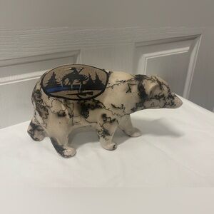 Native America Horse Hair Bear Sculpture with Nature Motif